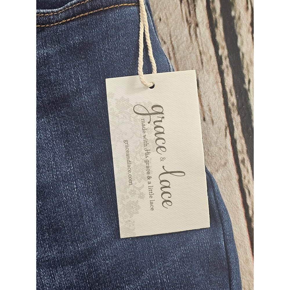 Grace and Lace Jeans Women 16 Blue Solid Straight Leg Stretch Denim Dark Wash - Picture 2 of 5